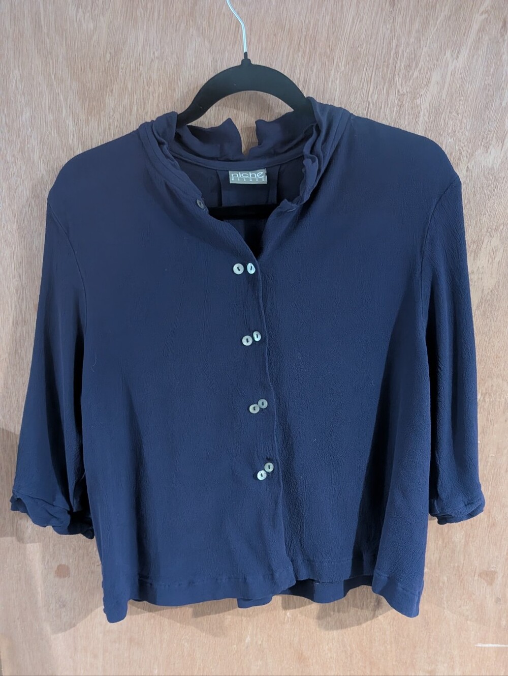 Navy Button-Front Relaxed Shirt Jacket